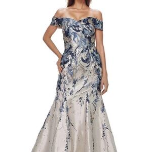 Rene Ruiz Strapless Blue and White Dress